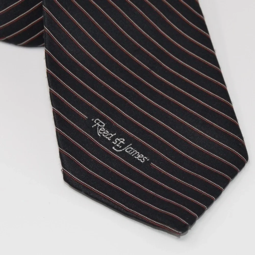 Reed St James Tie Black Red Silver Diagonal‎ Pinstripe Classic Width